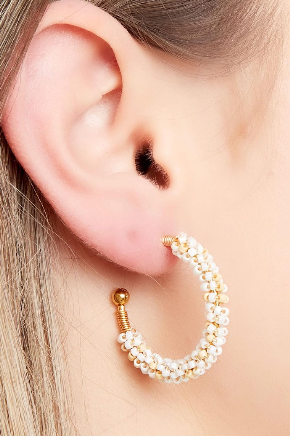 Hoop earrings halfround with colorfull beads Pink Stainless Steel h5Picture3